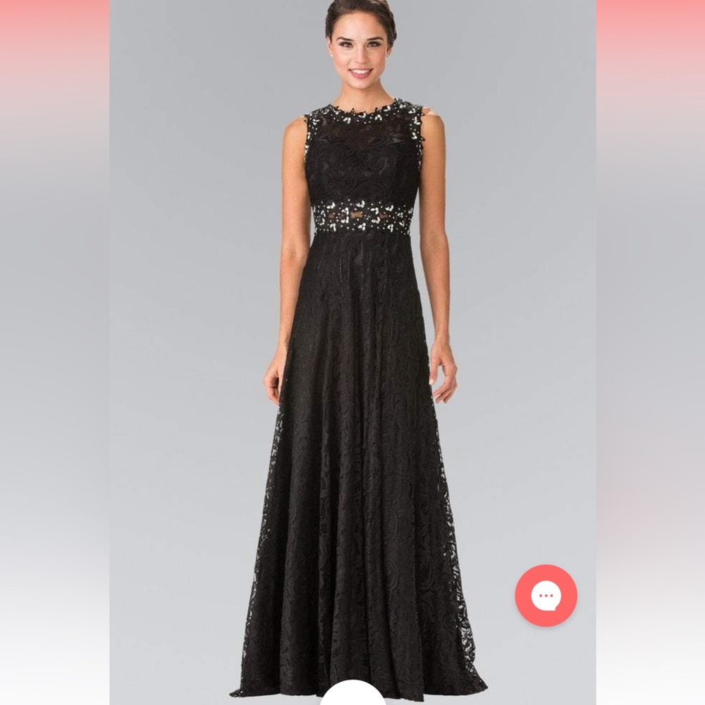 Elizabeth K by GLS Beaded Lace Black Long Gown